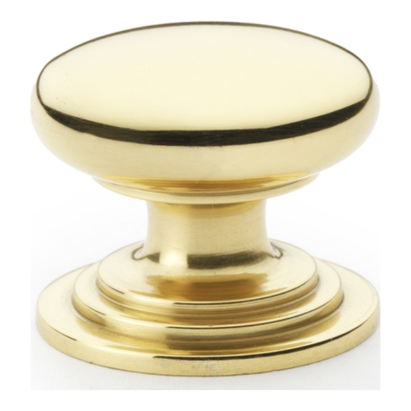 AW825-32-PBL • 32mm • Polished Brass • Alexander & Wilks Waltz Round Cupboard Knob on Stepped Rose